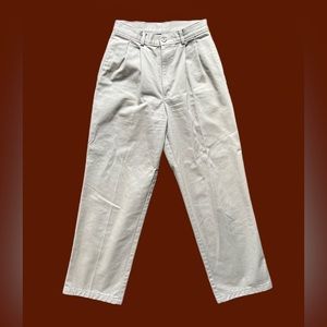 High-waisted Tan Pleated Trousers